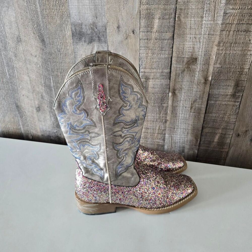 Roper Sparkly Silver Pink Cowgirl Western Boots 6 Nashville Concert Maximalist
